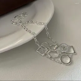 Łańcuchy Real 925 Srebrne kółka geo połączone łańcuch Choker Naszyjnik Kobiety biżuteria Kolye Collare Collier Ketting Bijoux femme colar