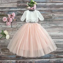 Vieeoease Girls Set Flower Kids Clothing 2021 Летняя кружевная юбка из тюля Дети наряды 2 ПК Устанавливают CC-306241G