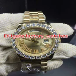 Prong set diamanti lunetta orologio automatico mens lusso oro cassa 42mm quadrante oro marcatori romani data oro orologi con diamanti grandi232z