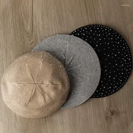 Berets Frauen Frühling Herbst Baumwolle Baskenmütze Weibliche Casual Mode Maler Hut Mit Strass Damen Elegante Vintage