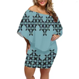 Vestidos casuais verão mulheres elegantes vestido fofo um ombro polinésio tonga de estilo étnico xale roupas de manga de batwing