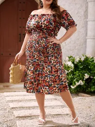 Платья плюс размеры женский взрыв стиль модные рукава рукава печати цветочный середина летнего платья бохе