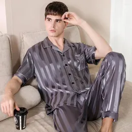 Męska odzież śpiąca Trendyol Solid Stripeed Men Pajama Zestawy Sets Spring Summer Ultra-Thin Ice Silk Pajamas's Set Soft Soft Pijamas Pijamas