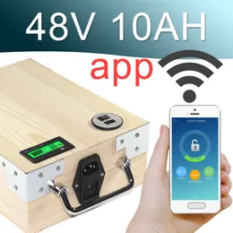 48V 10AH 앱 리튬 이온 전기 자전거 배터리 전화 통제 USB 2.0 포트 전기 자전거 스쿠터 ebike 전력 500W 목재