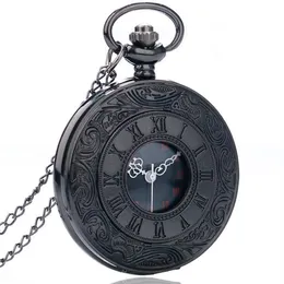 Винтажный шарм черный унисекс модный римский номер Quartz Steampunk Pocket Watch Women Man Colence Counting с цепными подарками218K