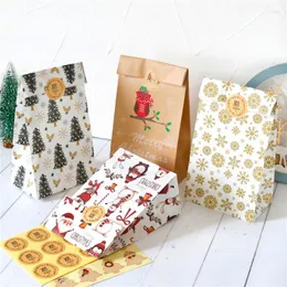 크리스마스 장식 12sets 크래프트 선물 가방 산타 클로스 눈사람 크리스마스 트리 종이 가방 스티커 파티 선호 포장 용품 봉투