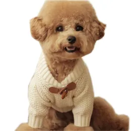 Dog Sweater Warm Coat Fashion Dog Apparel Soft Twist Button Knitted Winter Clothes Sweaters for Dogs Puppy Cold Weather White XS A475