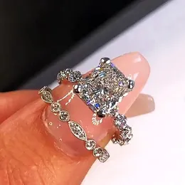 Choucong Marke Eheringe Luxusschmuck 925 Sterling Silber Prinzessin Schnitt wei￟e Topaz CZ Diamond Gemstones Party Frauen Engagement Braut Ring Set Geschenk