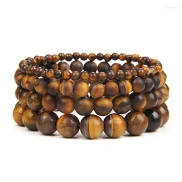 Strand Natural Gold Color Matte Tiger Eye Gem Stone Bracelet Reiki Healing Energy Mala Yoga Meditation Jewelry Man Woman Gift