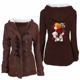 Damenjacken The Promised Neverland Anime Print Hoodies Warm Cosplay Merch Horn Botton Kapuzenreißverschluss Frauen Sportswear Outfits 2022