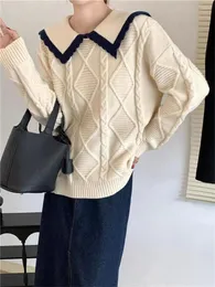 Kadın Sweaters hzirip tatlı kadın usul stili gevşek şık 2022 ofis bayan vintage sıcak sonbahar ince zarif örgü kazak