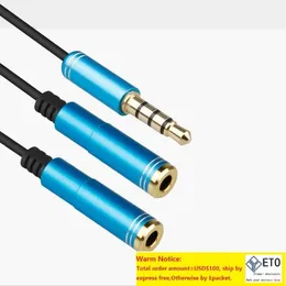 AUX Alloy Cable with Mic Audio Y Splitter Adapter female to 2 Port male Aux Extension Cable for Tablet Pc Laptop Smartphone