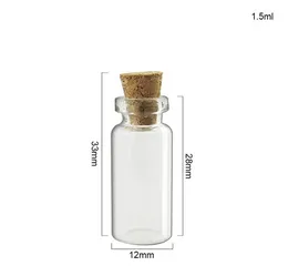 Vasetti piccoli all'ingrosso Carino Mini Wishing Tappo di sughero Bottiglie di vetro Fiale Contenitori 0,5 ml 1 ml 1,5 ml 2 ml fino a 5 ml 100 pezzi