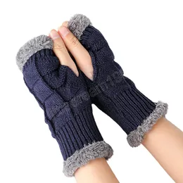 Winter Solid Color Wool Gebreide handschoenen Women Warmer Half Finger Pols Gloves vrouwelijke eenvoudige mode buiten casual wanten