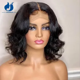 Lace Wigs Amethyst Wave Short Bob Human Hair For Black Women 5.5x4.5 Pu Silk Base Closure Brazilian Remy Middle Part