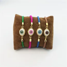 Link Bracelets 10pcs/lot Colorful Cord Chain Plated Gold Evild Eye Shaped Enamel Connector Bracelet Handmade Rope Wholesale