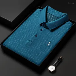Herrpolos lyx 2023 europeisk h￶stens polo skjorta lapel fotg￤ngare broderi koreansk stil l￥ng￤rmad mode mikro elastisk topp