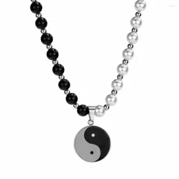 Chains Stainless Steel Hip Hop Street Dance Yin And Yang Black White Pearl Pendant Necklace Men Women Statement Gift