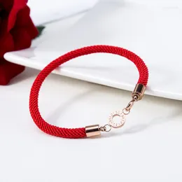 Strand Zoomango Vintage chiński styl Bransoletka Bransoletka Rose Gold Kolor Tytanium Stal Red Rope Rope Romerals for Women ZB18149