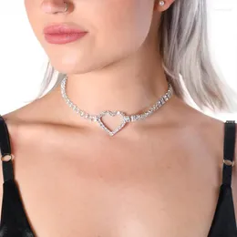 Choker Stonefans Simple Rhinestone Big Heart Necklace Adjustable Jewelry Hollow Out Crystal Short Collar Chain For Women Gift