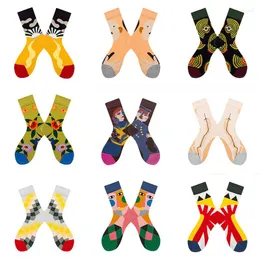 Herrensocken, lustig, fröhlich, bunt, Graffiti, kreatives Muster, große Größe, gekämmte Baumwollsocke, Harajuku, Calcetines Hombre Chaussettes