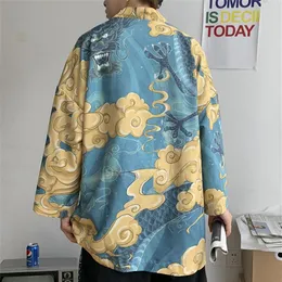 일본 기모노 가디건 남성 haori yukata 남성 사무라이 의상하라 주쿠 여름 선 스크린 재킷 Ukiyo-e 프린트 남자 셔츠 코트 ethni295r