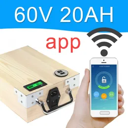 APP 60V 20AH الدراجة الكهربائية LIFEPO4 حزمة البطارية تحكم في الهاتف الدراجات الكهربائية سكوتر EBIKE Power 1000W WOOD