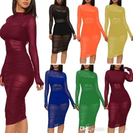 Plus storlek 3xl Womens Casual Dresses Designer Slim Sexy Mesh 3 Pieces Set Spring Summer BodyCon Party Dress Nightclub 9 Colors