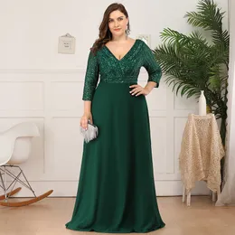 Special Occasion Dresses Plus Size Evening Dress Medium Sleeve V-Neck Sequins party EP00751