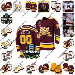 Kolej hokey giyiyor 2022 NCAA Dondurulmuş Dört Şampiyona Minnesota Altın Gophers Hokey Forması Özel 7 Aaron Huglen 9 Sammy Walker 10 Tristan Broz 11 Jonny