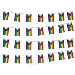 14x21 cm Rainbow String Flagi Balpoint poliester geja Duma Dekoracja Flaga Flaga LGBT Lesbian Rainbows Wiszące Banery BH7335 TQQ