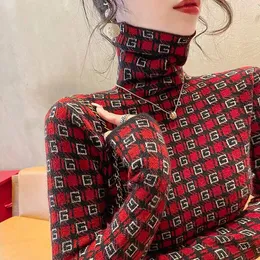 Kvinnors tr￶jor Kontor Lady Turtleneck Pullovers Autumn Winter Kvinna Elegant tjock Slim Stylish Letter Tryckt All-Match Long Sleeve T-shirt