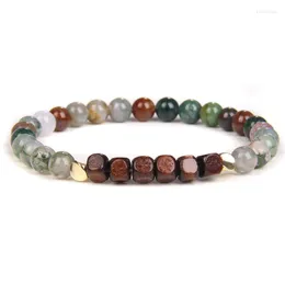 Strand fyrkantiga träpärlor armband 6mm agates labradorite stretch armband för kvinnor män buddha meditation elastiska rep armband