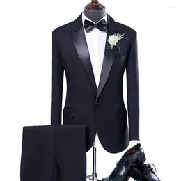 Männer Anzüge Herbst Schwarz Männer 2022 Mode Bräutigam Hochzeit 2 Stück Set Formale Roben De Abendessen Blazer Kleid Slim fit Jacke Hose