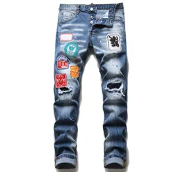 Mode M￤nner zerrissen schlanker Fit Jeans zerst￶rt d￼nne, geraden, verj￼ngte Bein gewaschene Konstruktionsl￶nte Motocycle Denimhose Hip Hop St9877604