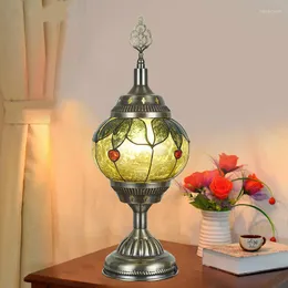 Bordslampor D15cm Turkish Mosaic Lamp Vintage Art Home Deco Desk Decoration Gold Colored Glass Lampskärm Bedrumsbelysning