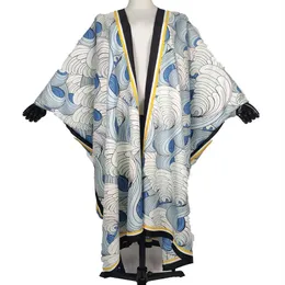 Ethnische Kleidung Europäischer Druck 2021 Sommer Lässige böhmische Seidenbadebekleidung Kaftan Kimonos für Frauen Naher Osten Muslim voller Länge2334