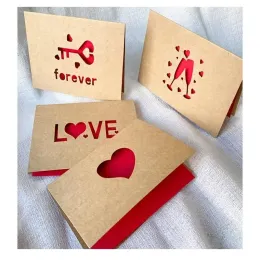 Kraft Paper Love Greeting Card Valentine's Day Hollow Greet Thanksgiving Birthday Wedding Blessing Cards Gifts 6pcs/set