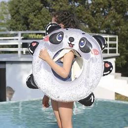 Life Vest Buoy Inflatable Pool Float Tube Sequin Cute Panda Transparent Swimming Ring with Handle forKids Thickened Water Fun Toy Swim Laps New T221214