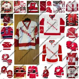 College hockey nosza NCAA UW Hockey Jersey 34 Trent Frederic 19 Cameron Hughes 13 Ryan Wagner 10 Jake Linhart 21 Chris Chelios 4 Ryan Suter 19 K'Andre Miller 18 18