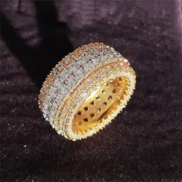 Obrączki marki Choucong błyszczące luksusowa biżuteria 925 Sterling Silver Gold Fill 4 rzędy stos 5A sześcienna cyrkon CZ diamentowe kamienie szlachetne kobiety pierścionek zaręczynowy