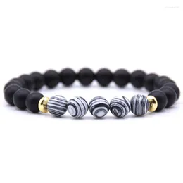 Strand 5 Natural Stone 8mm Striped Black Matted Bracelets Elastic Buddha Beaded Yoga Energy Bracelet Jewelry