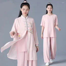 Roupas étnicas rosa tai chi uniforme matinal esportes martail roupas roupas de desempenho