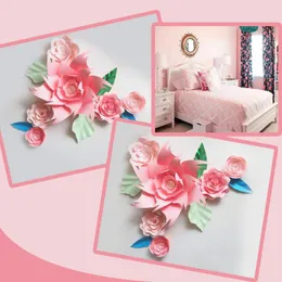 زهور الزخرفة ديي ورقة كبيرة الزفاف الاصطناعي Fleurs Artificielles خلفية Rose 6pcs 5 ترك غرفة نوم ديكو الوردي