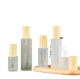 Hochwertige Milchglasflasche, Cremetiegel mit Deckel aus Holzimitat, Lotionsspray, Pumpflaschen, nachfüllbare Kosmetikbehälter, Gläser 20 ml, 30 ml, 60 ml, 80 ml, 100 ml
