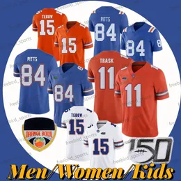 Maglia da calcio Florida Gator 22 E.Smith 15 Tim Tebow Aaron Hernandez Kyle Trask Kyle Pitts Driskel Blu Bianco College Football Wear Maglie Personalizzate Uomo Donna Bambino