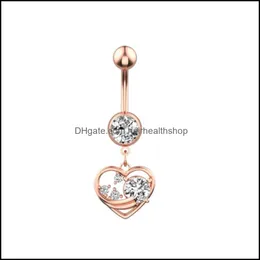 Body Arts Piercing Heart Dangle Diamond Belly Button Rings Navel Nail Allergy 316L Stainless Steel Jewelry For Women Crop Top Will A Dhqfy