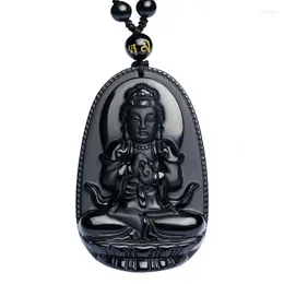 Pendant Necklaces Natural Black Obsidian Carved Buddha Lucky Amulet Necklace For Women Men Jewelry Energy Stone Healing Reiki Gift