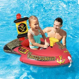 Life Vest Buoy Pool Float for Kids with Built in Water Gun Inflatable Pirate Boat Swimming Ring Pool Toys for Toddler Pirate Ship Pool Floats T221214