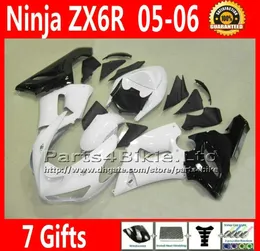 Carenti di plastica bassi impostati per ZX 6R 05 06 Kawasaki Ninja ZX6R 2005 2006 ZX6R 636 ZX636 Kit carenatura BODYWORK White Black VR65696049